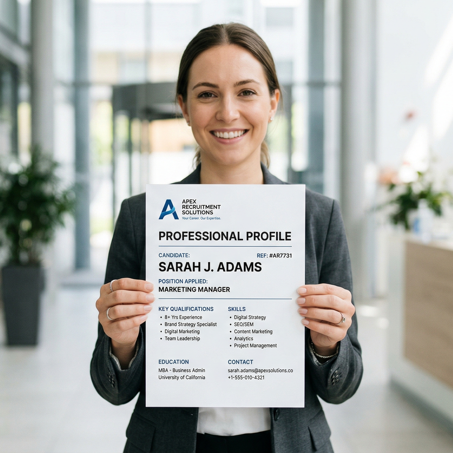 Person holding a branded CV formatted by Respond