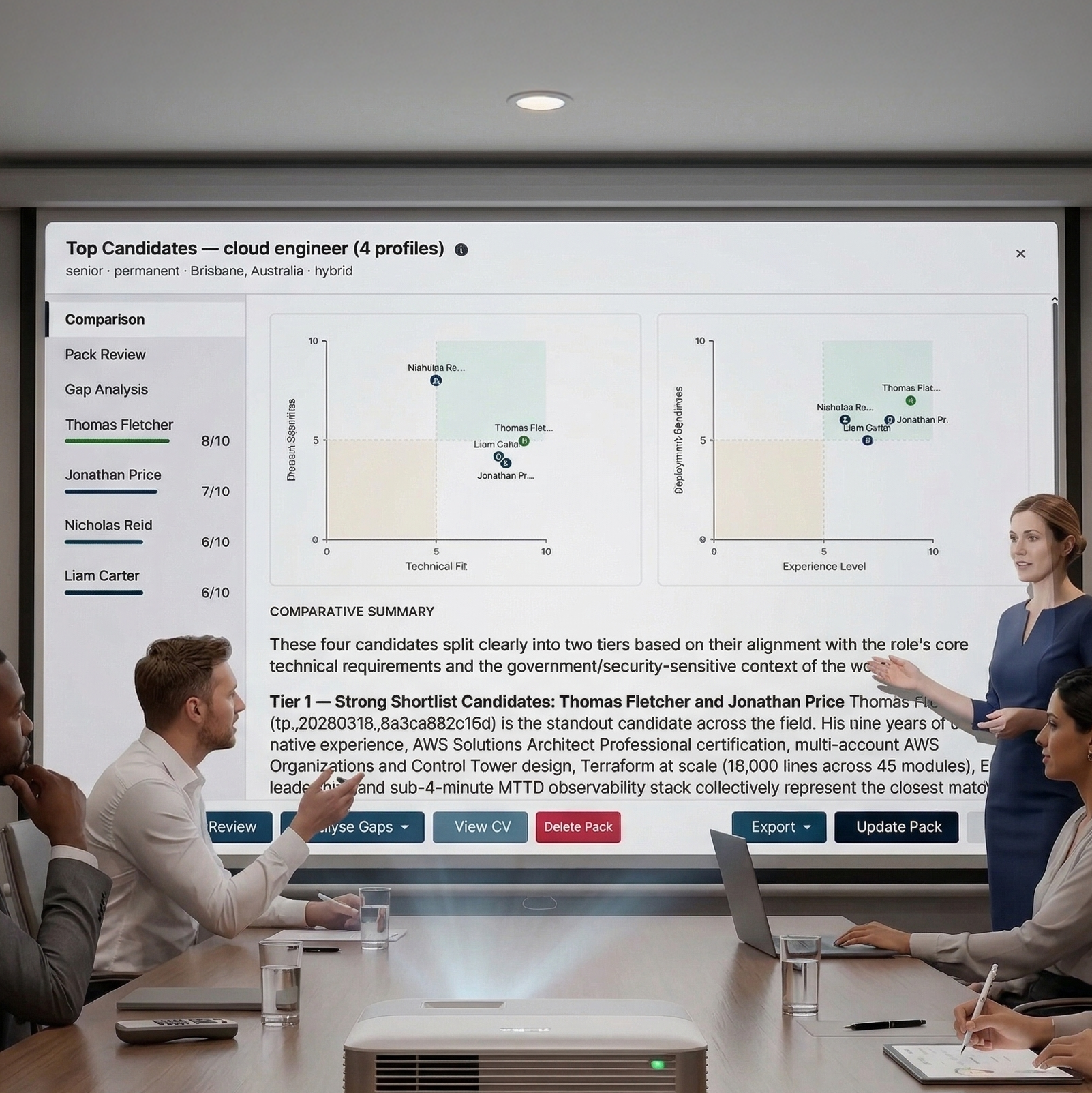 Candidate comparison analysis on projector display